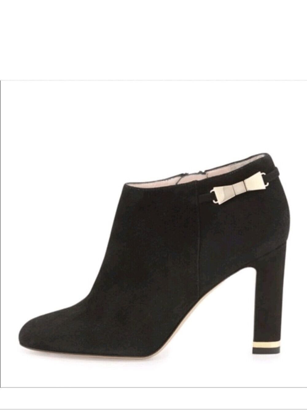 KATE SPADE | Aldaz Black Suede Gold Bow Ankle Boots Sz 6.5